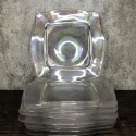 Vintage Set of 8, Clear Rainbow Iridescent Opalescent Lusterware Freeform Square Colorful Glowing Thick Heavy Glass Dinner Plates