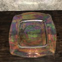 Vintage Set of 8, Clear Rainbow Iridescent Opalescent Lusterware Freeform Square Colorful Glowing Thick Heavy Glass Dinner Plates