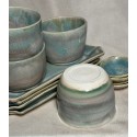 Four Sushi Plates, Rice Cups, Soy Dishes | Handmade, Ceramic | Turquoise Blue Glaze | Japanese | Dining, Sashmi, Dinner Set, Special Gift,