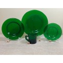 Vintage Emerald Green Oval Hobnail Mid-Century Glass Dinnerware | Choose From: Dinner Plate, Salad Plate, Dessert Plate, Or Flat Cup