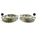 Antique Royal Cauldron Victoria Two Handle Consomme Soup and Saucer Set. Beautiful Flower Motive. WITH FLAW on Cup. Select