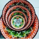 Set of 6 ceramic bowls with eye-catching colors, completely hand-embroidered