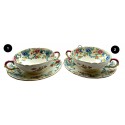 Antique Royal Cauldron Victoria Two Handle Consomme Soup and Saucer Set. Beautiful Flower Motive. WITH FLAW on Cup. Select