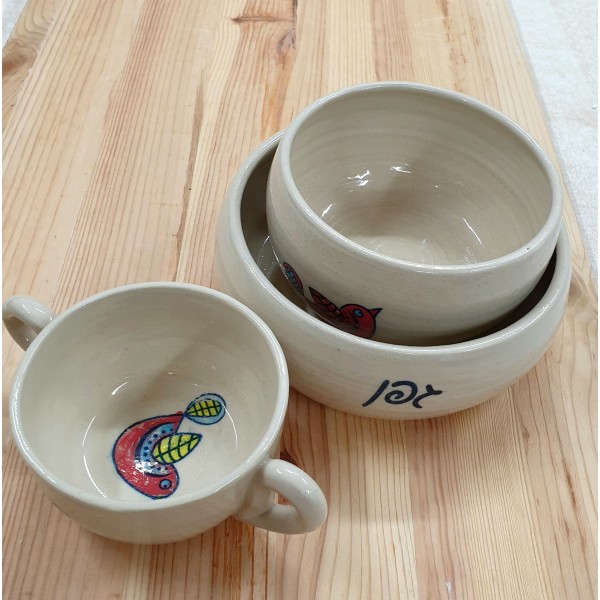 To grandchildren, Personalized gift for kids Made to order, set for children, Fan Design ceramic  bowl, pretty bird, colors, cup with handle
Seller details