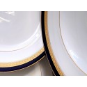 Cobalt Gold Dinnerware Pirkenhammer Set Elegant Antique Bavarian Porcelain Dinner Plate Lunch Plate Large Soup Bowl Czechoslavakia