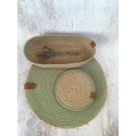 Green placemats set of 4 & bread basket coasters set for dinning table jute placemats bread bag coaster set housewarming gift table decor