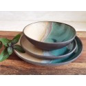 Ceramic serving dish set, Modern Ceramic Dinnerware Set, Beige and Turquoise Ceramic set, Rustic Handmade Pottery