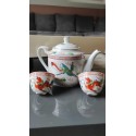 Fine Chinese porcelain tea set/1 teapot + 6 cups. Decor Traditional Chinese Dragons/Phoenix Feng shui. Rose Family Style