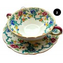 Antique Royal Cauldron Victoria Two Handle Consomme Soup and Saucer Set. Beautiful Flower Motive. WITH FLAW on Cup. Select