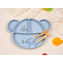 Dinner Plate For Toddler Baby Kids,Personalized Silicone Baby Weaning Set,Engraved Silicone Bib,Cartoon Weaning Set for Toddler Baby Kids