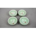 Set of 4 Vintage Chinese Style ceramics small cup with Koi, Koi Carp, Nishikigoi in the cup (Green)