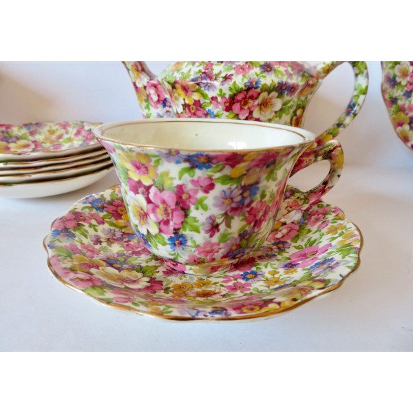 Vintage 40s 50s James Kent Fenton DuBarry Made in England Chintz Floral Du Barry China Dishes Teapot Serving Plates Teacups Bowls Creamer