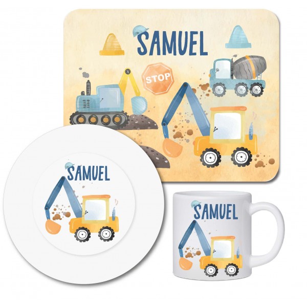 Children's tableware set personalized with name / breakfast board children's plates and cups with name / excavator
Seller details