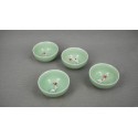 Set of 4 Vintage Chinese Style ceramics small cup with Koi, Koi Carp, Nishikigoi in the cup (Green)
