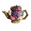 Ceramic Hand-made Set of Teapot, Creamer, Lidded Sugar Bowl with 3-D design of Fruits, Shabby Chic home decor, circa the 1970s, Gift idea