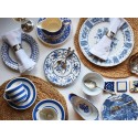 Vintage Blue and White Tableware. Antique Ceramic Plates, Cups & Saucers, Milk Jug and Gravy Boat in Blue/White Floral, Retro, Scenic Design