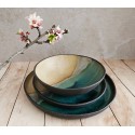 Ceramic serving dish set, Modern Ceramic Dinnerware Set, Beige and Turquoise Ceramic set, Rustic Handmade Pottery