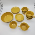 Vintage Allied Chemical Melamine Harvest Yellow Coffee Cups Bowls Plates 24 Ct