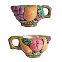 Ceramic Hand-made Set of Teapot, Creamer, Lidded Sugar Bowl with 3-D design of Fruits, Shabby Chic home decor, circa the 1970s, Gift idea