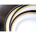 Cobalt Gold Dinnerware Pirkenhammer Set Elegant Antique Bavarian Porcelain Dinner Plate Lunch Plate Large Soup Bowl Czechoslavakia