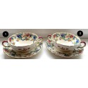 Antique Royal Cauldron Victoria Two Handle Consomme Soup and Saucer Set. Beautiful Flower Motive. WITH FLAW on Cup. Select