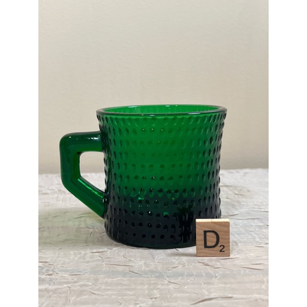 Vintage Emerald Green Oval Hobnail Mid-Century Glass Dinnerware | Choose From: Dinner Plate, Salad Plate, Dessert Plate, Or Flat Cup
