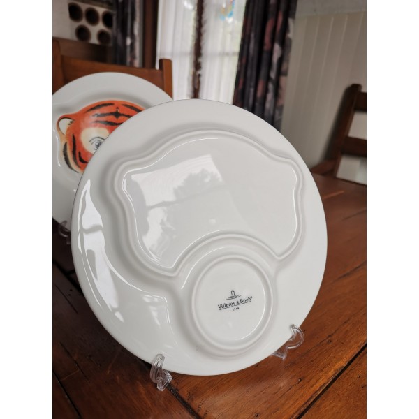 Villeroy and Bosch Pair of plates children's breakfast dishes with tiger and bear animal image