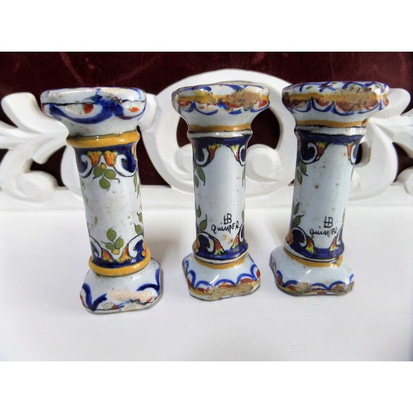 French Antique Qimper Breton Set of 3 Faience  Knife Holder / Cottage chic