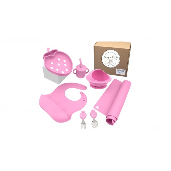 Strawberry Silicone Baby Weaning Set – 7 Pcs Baby Feeding Set Bundle Baby Gift