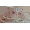 Very Pretty Old Royal Vintage English Bone China Pink and White Striped Floral Tea Set Trio, afternoon tea, tea party