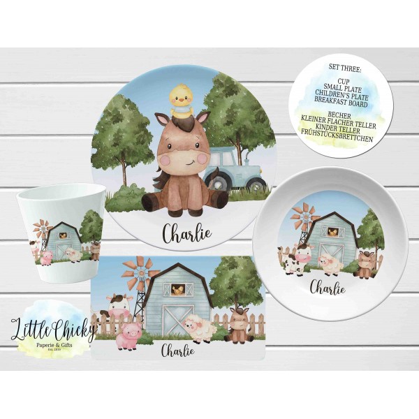 Farm Animals Children's Plate set, Blue Barnyard, Farm Children's Personalized Plate, Cup, Melamine Plate, Birthday Gift, First Birthday
Seller details