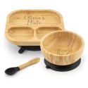 Personalised Bamboo Childrens Dining Set Spoon & Bowl - Custom Engraved Tiny Dining Set 1st Birthday 1st Christmas Weaning Set
