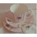 Very Pretty Old Royal Vintage English Bone China Pink and White Striped Floral Tea Set Trio, afternoon tea, tea party