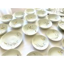 56 Pc. Set, 1960s Bone China, Correct Table Service, Eternal Harvest Gilt Gold Accent, Plates, Bowls, Cups, Saucers, Mid Century Hosting