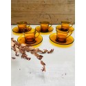 Set of 5 Duralex Amber Glass Espresso Cups with Saucer