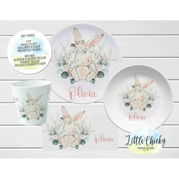 Bunny Children's Plate set, Floral Bunny Personalized Plate, Cup, Easter Bunny, Melamine Plate, Birthday Gift, First Birthday, Easter Gift
Seller details