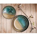 Ceramic serving dish set, Modern Ceramic Dinnerware Set, Beige and Turquoise Ceramic set, Rustic Handmade Pottery