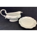 Johann Haviland BLUE GARLAND Gravy Boat And Under Plate ~Bavaria (Backstamp) Pretty Discontinued Petite Blue Rose Pattern With Platinum Trim