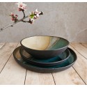 Ceramic serving dish set, Modern Ceramic Dinnerware Set, Beige and Turquoise Ceramic set, Rustic Handmade Pottery