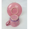 Gmundner Keramik Porcelain Austria 4 Pink Enamel Flowers 2 5/8" Cup & Saucer Set
Seller details