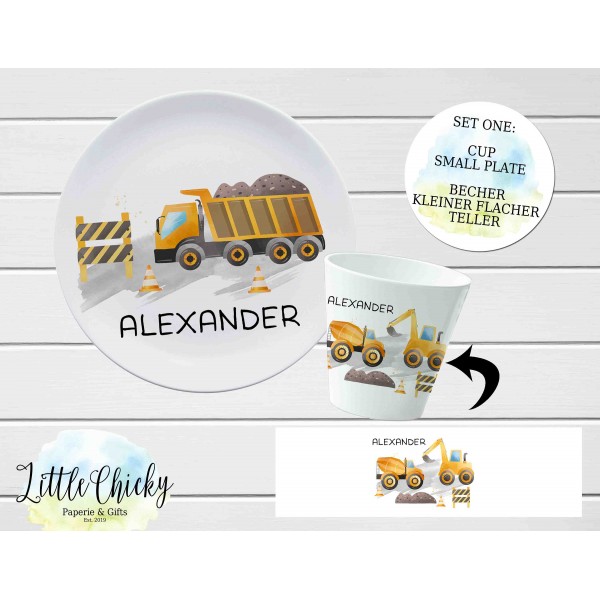 Construction Vehicles Children's Plate set, Personalized Plate, Cup, Melamine Plate, Baptism Gift, Birthday Gift, First Birthday, Baby Gift
Seller details