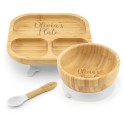 Personalised Bamboo Childrens Dining Set Spoon & Bowl - Custom Engraved Tiny Dining Set 1st Birthday 1st Christmas Weaning Set