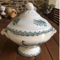 Old earthenware tureen on foot stamped Amandinoise St Amand Model "Muguet"
