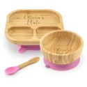Personalised Bamboo Childrens Dining Set Spoon & Bowl - Custom Engraved Tiny Dining Set 1st Birthday 1st Christmas Weaning Set