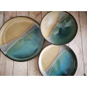 Ceramic serving dish set, Modern Ceramic Dinnerware Set, Beige and Turquoise Ceramic set, Rustic Handmade Pottery