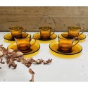 Set of 5 Duralex Amber Glass Espresso Cups with Saucer
