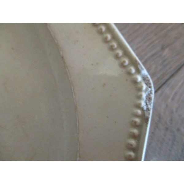 Antique circa 1850 earthenware dinner White/cream PLATES PEARL  pattern on the edge stamped CREIL N 9 manufactory