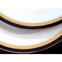 Cobalt Gold Dinnerware Pirkenhammer Set Elegant Antique Bavarian Porcelain Dinner Plate Lunch Plate Large Soup Bowl Czechoslavakia