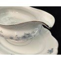 Johann Haviland BLUE GARLAND Gravy Boat And Under Plate ~Bavaria (Backstamp) Pretty Discontinued Petite Blue Rose Pattern With Platinum Trim