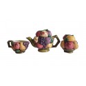 Ceramic Hand-made Set of Teapot, Creamer, Lidded Sugar Bowl with 3-D design of Fruits, Shabby Chic home decor, circa the 1970s, Gift idea